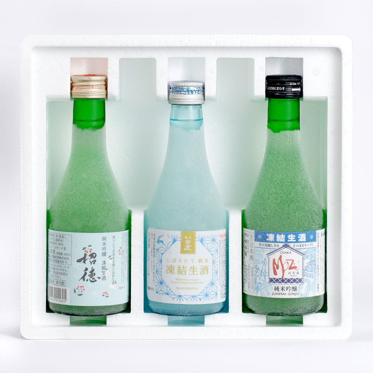 凍結生酒　飲みくらべ３本セット (招徳 純米吟醸・黒松白鹿 しぼりたて 純米・MOZU（百舌鳥） 純米吟醸　各300ml）