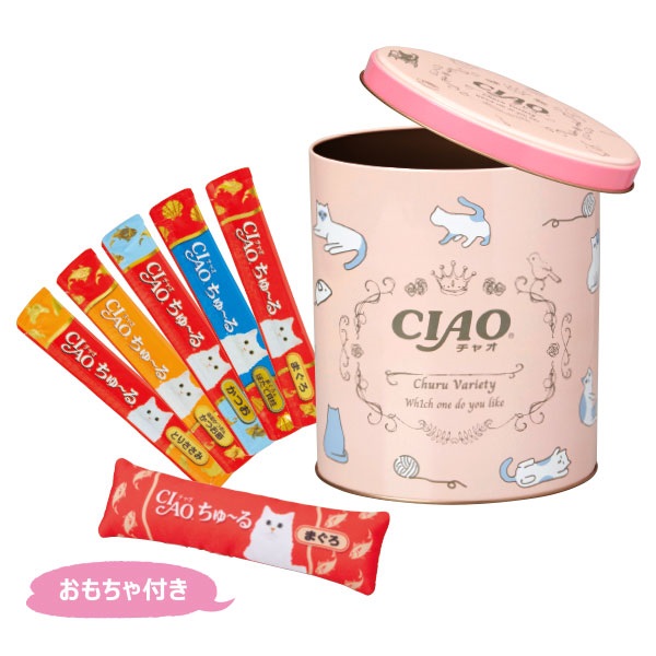【訳あり大特価】アピタピアゴオリジナル いなば CIAOちゅ～る缶 ピンク缶＋おもちゃ付