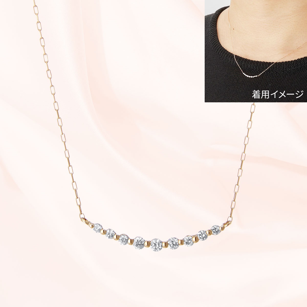 １８金ピンクゴールドダイヤモンドネックレス0.1ｃｔ