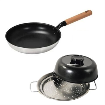 お湯が早く沸く！2層鋼フライパン＋蒸し器セット