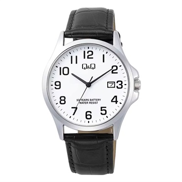 【CITIZEN】Q&Q　10年電池　レザーウオッチ　（シロ文字盤）