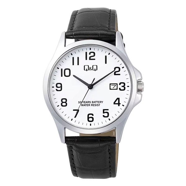 【CITIZEN】Q&Q　10年電池　レザーウオッチ　（シロ文字盤）