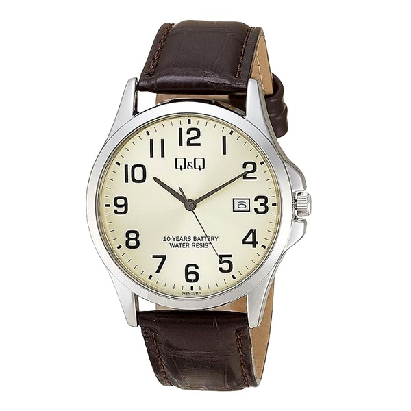 【CITIZEN】Q&Q　10年電池　レザーウオッチ　（ベージュ文字盤）