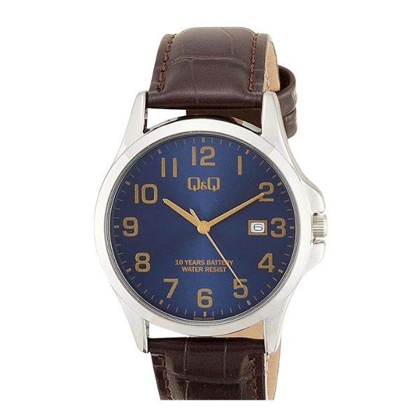 【CITIZEN】Q&Q　10年電池　レザーウオッチ　（ブルー文字盤）