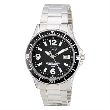 【CITIZEN】Q&Q　10年電池　メタルウオッチ　（クロ文字盤　クロベゼル）