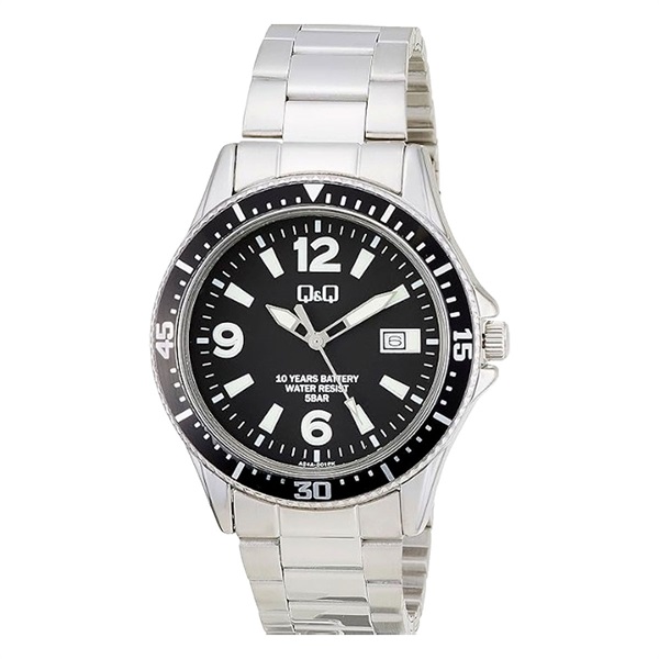 【CITIZEN】Q&Q　10年電池　メタルウオッチ　（クロ文字盤　クロベゼル）
