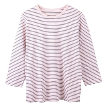 【2L-4L】オーガニックコットン7分袖ボーダークルーネック