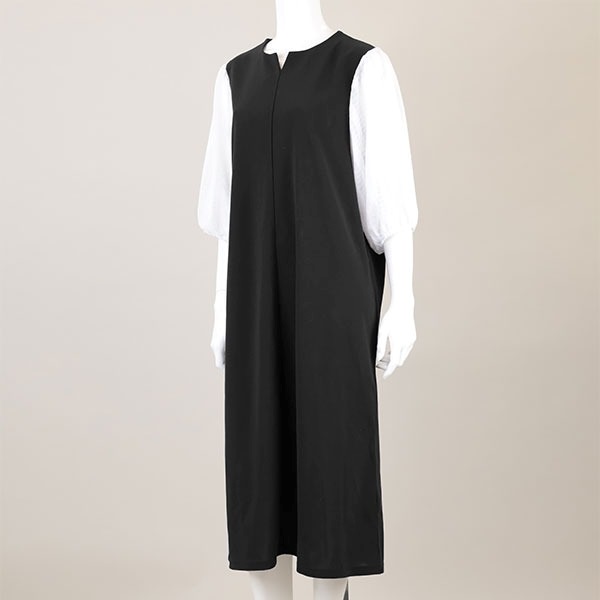 【2L-4L】袖異素材ワンピース