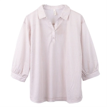 【2L-4L】７分袖ストライプ衿付Ｔシャツ