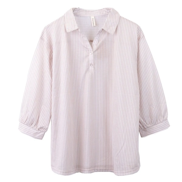 【2L-4L】７分袖ストライプ衿付Ｔシャツ