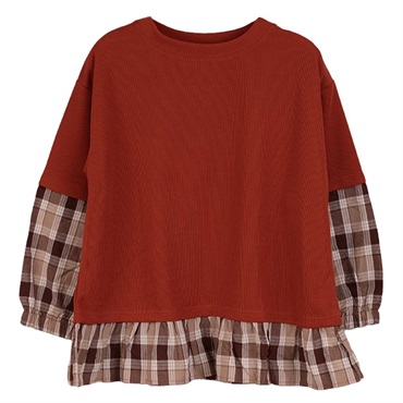 【2L-4L】裾チェックフェイクカットソー