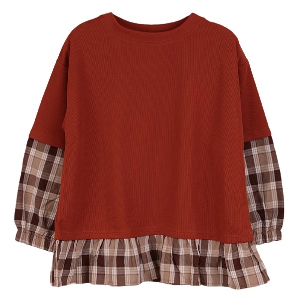 【2L-4L】裾チェックフェイクカットソー