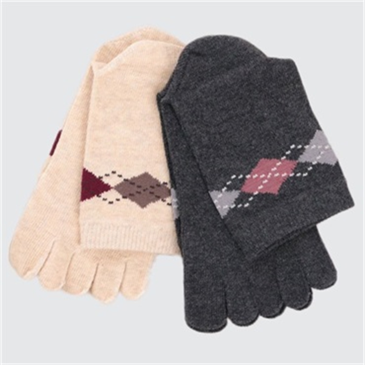 HEAT ON 婦人綿混５本指クルー丈ソックス２足組