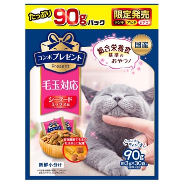 【ドンキ・アピタ・ピアゴ限定】コンボ　プレゼント　キャット　おやつ　毛玉対応　シーフードミックス味　90g