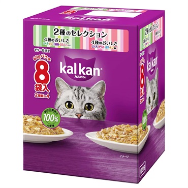 カルカン　パウチ　2種のセレクション　まぐろ・たい・白身魚・ほたてだし／まぐろ・かつお・さけ・えび風味　60g×8袋