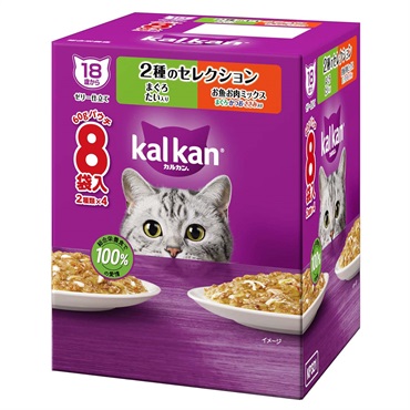 カルカン　パウチ　18歳から　2種のセレクション　まぐろ・たい／お魚・お肉ミックス　60g×8袋入
