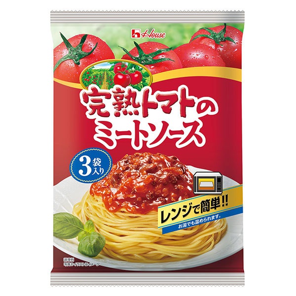 ハウス 完熟トマトのミートソース レトルトパウチ1人前×3袋入 390g　【合計5500円(税込)以上で送料100円対象品】