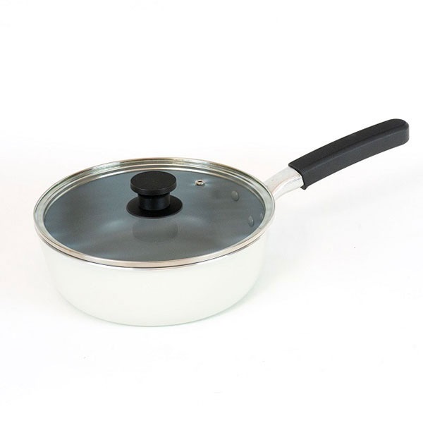 【IH対応】 ガラス蓋付外面ホーローマルチパン20cm アイボリー