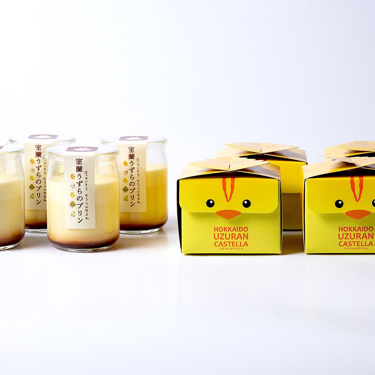うずらのプリン4瓶＋（キューブ）うずらんかすていら4箱セット 室蘭うずら園
