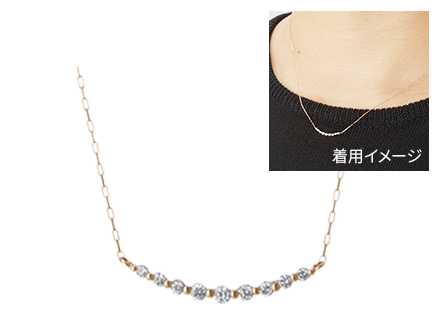 18金ピンクゴールド ダイヤモンドネックレス0.1ct