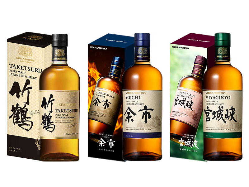竹鶴ピュアモルト+シングルモルト余市+シングルモルト宮城峡 セット 700ml瓶（カートン付）