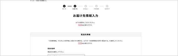 通常のお買い物と同じように、配送先をご入力のうえ、「お支払方法入力へ」を押します。