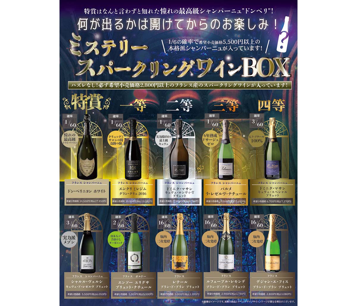 何が出るかはお楽しみ。ミステリースパークリングワインBOX