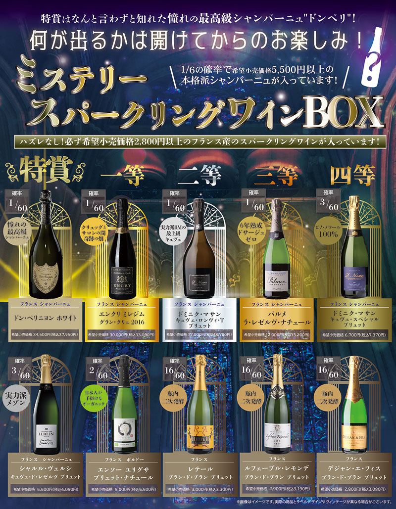 ドン・ペリが当たるかも！ミステリースパークリングワインBOX｜アピタ