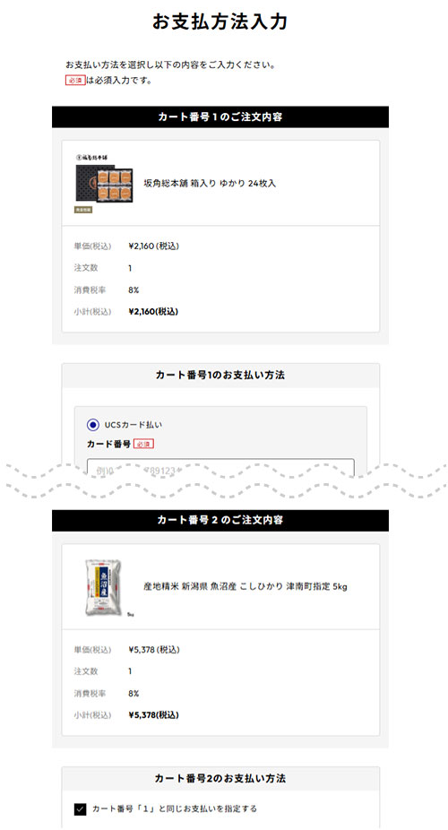 お支払方法入力